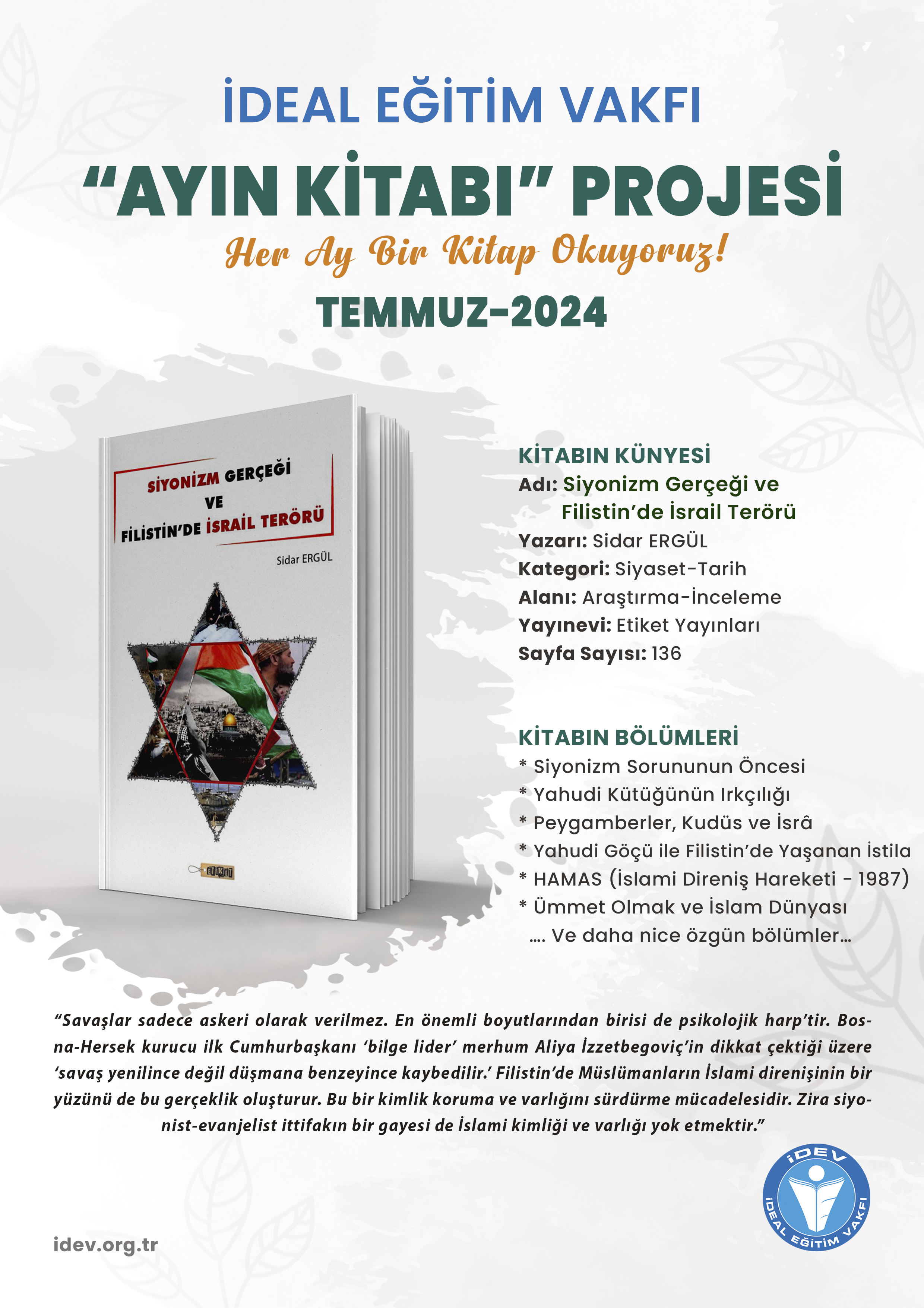 İdeal Eğitim Vakfı Temmuz Ayı "Ayın Kitabı"