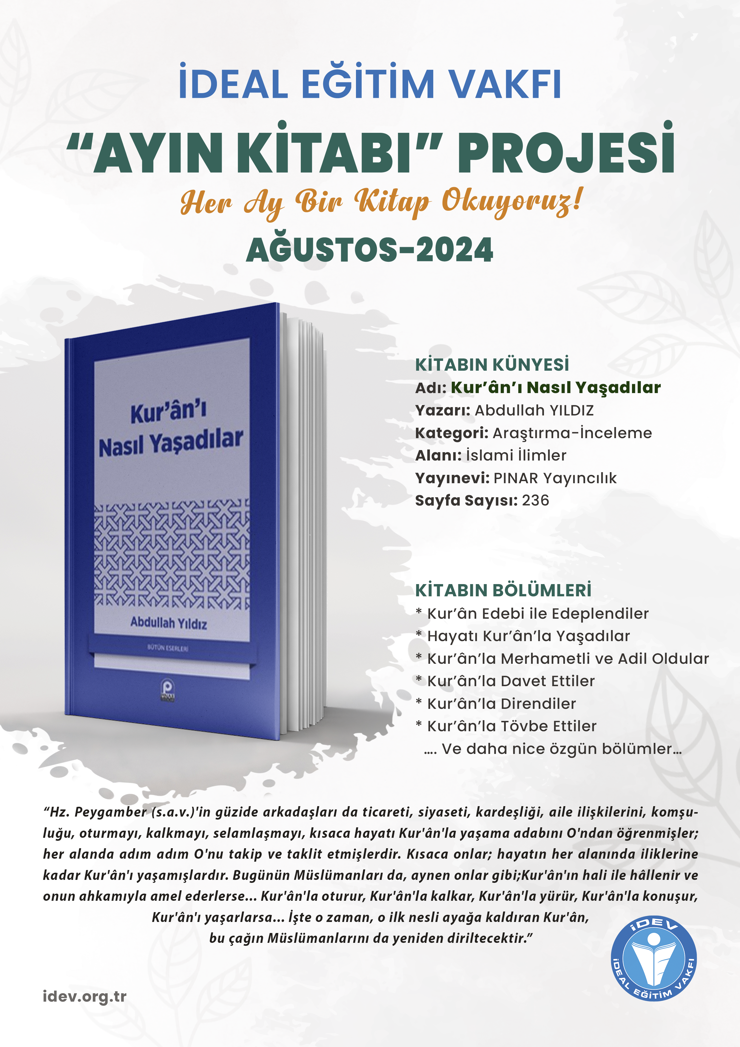 İdeal Eğitim Vakfı Ağustos Ayı "Ayın Kitabı"